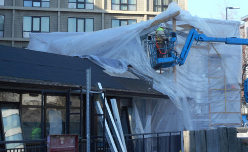 The new roof is getting built over the lounge and bar at Chandlers Steakhouse. Photo by Teya Vitu.