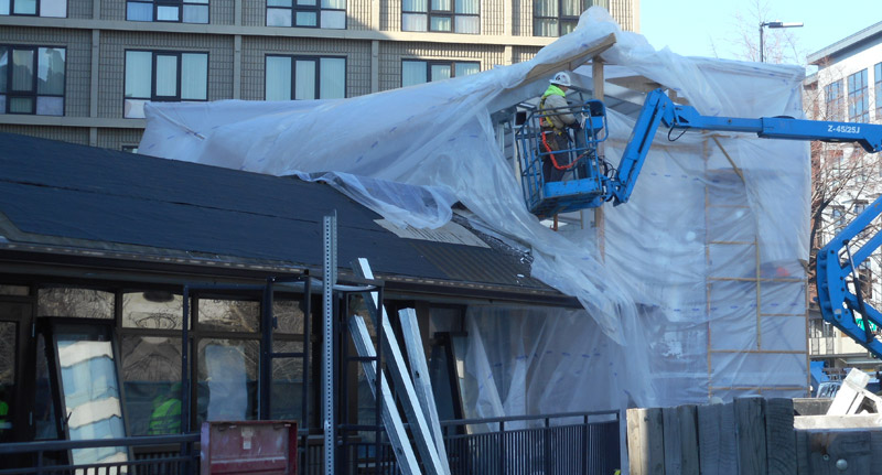 The new roof is getting built over the lounge and bar at Chandlers Steakhouse. Photo by Teya Vitu.