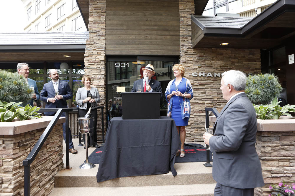 Pictured (l-r ) are David Boyle, Chandlers; Larry Flynn, event host; Rex and MaryBeth Chandler; Mayor David H. Bieter. Photo courtesy of Chandlers.