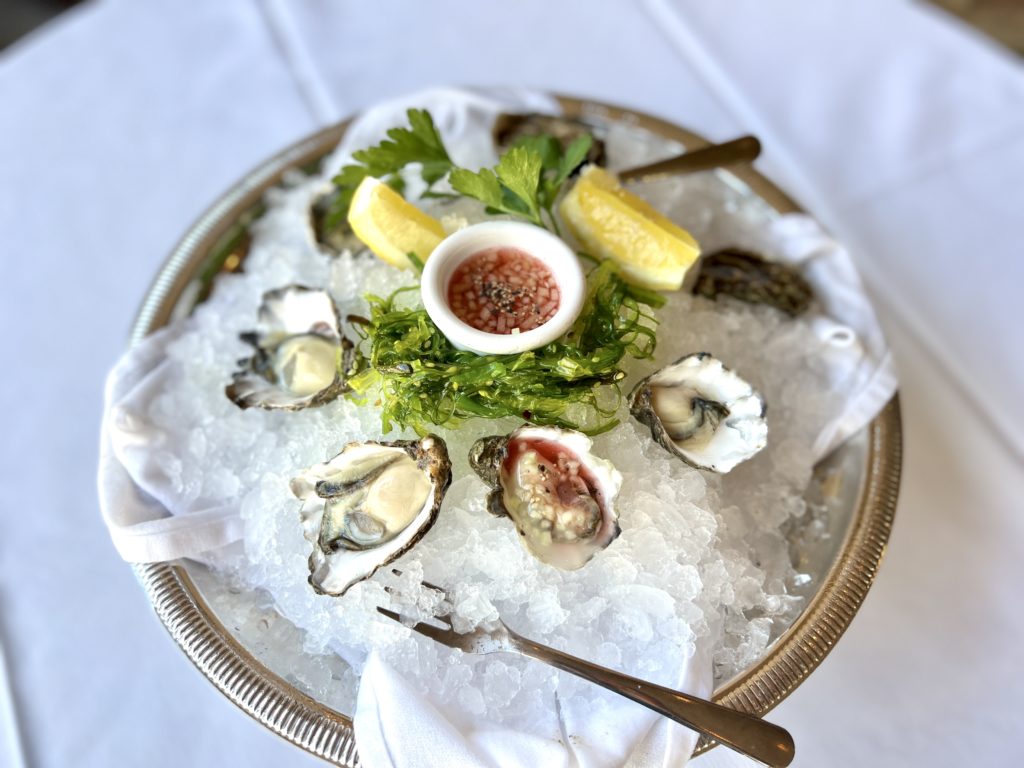 A plate of oysters on ice at Chandlers, Bosie's best selection of seafood