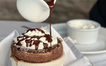 Chocolate souffle pouring chocolate