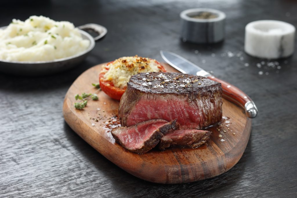 Sliced filet mignon entrée at Chandlers Steakhouse, Boise